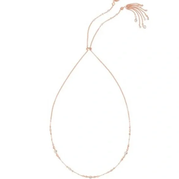 Kendra Scott 14K Rose Gold Winifred Necklace Cubic Zirconia Lariat Closure - Picture 3 of 6